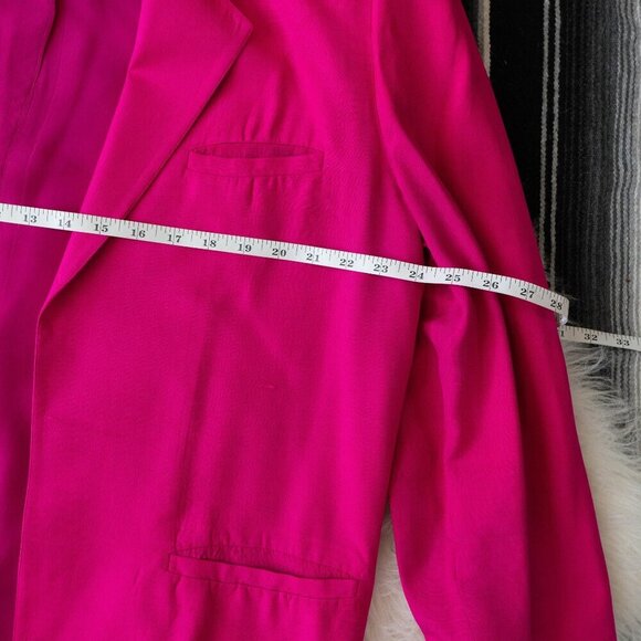 EVAN PICONE VINTAGE 100% SILK OPEN FRONT POCKETED BLAZER HOT PINK SZ 10 - Picture 4 of 7